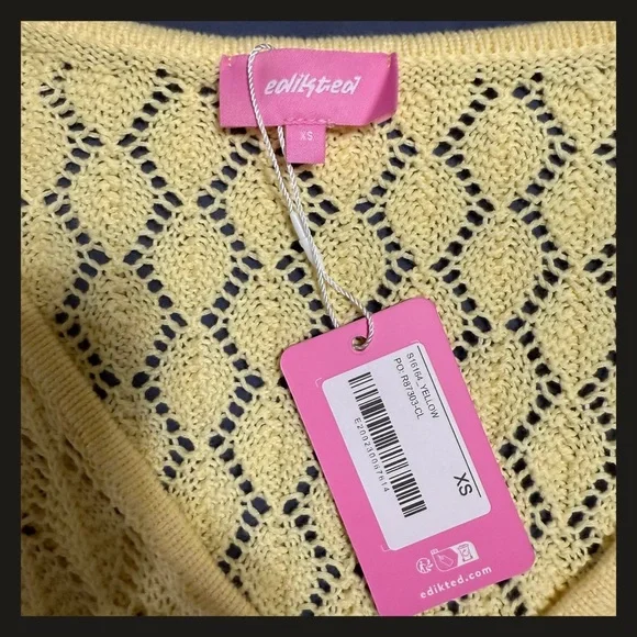 Edikted Brie Yellow Crochet Cut-Out Mini Dress XS NWT Festival Beach Cover Up - Picture 11 of 12